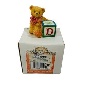Vintage CherishedTeddies Baby Bear Mini Figurine ABC Block Letter D Nursery Gift